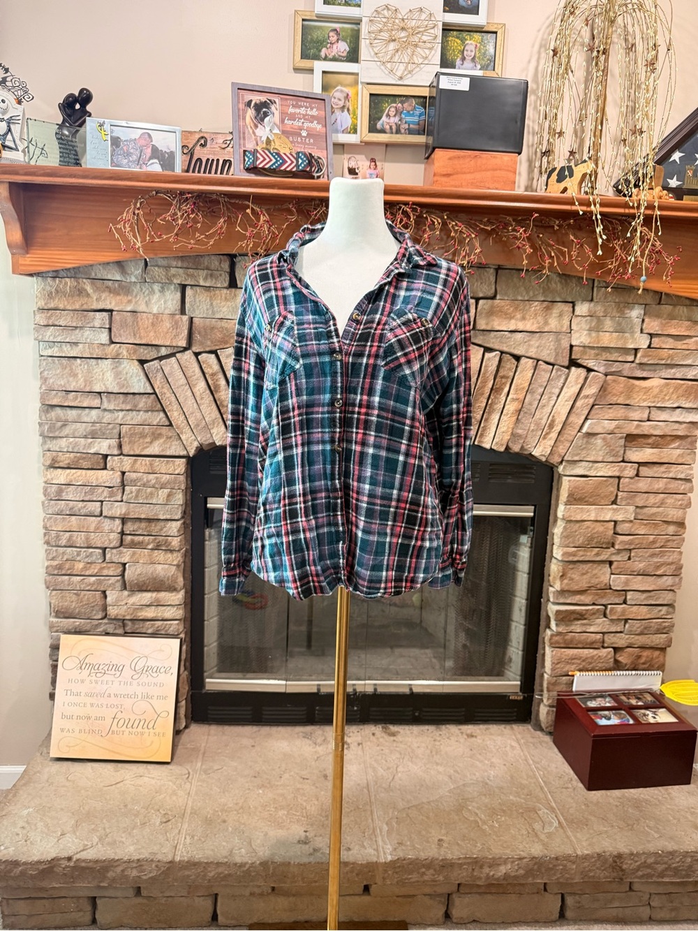 Maurices Plaid Button-Down Shirt in Teal, Navy & Pink